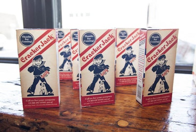 Take guests out to the ball game with passed mini Cracker Jack boxes