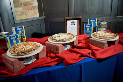 Our pizza buffet customized with Cubs colored linen