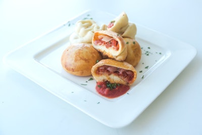 Italian-style bao stuffed with cheese, sausage, and tomato sauce, by the Spot Gourmet in Los Angeles