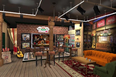 A pop-up replica of Central Perk, the coffeehouse frequented by the characters of the show, opened to the public on September 17, celebrating the 20th anniversary of the hit TV comedy Friends. In addition to grabbing free coffee, visitors could snap shots of themselves on an orange couch—an actual piece from the show's set.