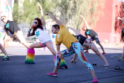 A so-called 'fit mob' practiced yoga during the festival.