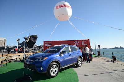 The RAV4 vehicle was secured to the deck for safety.