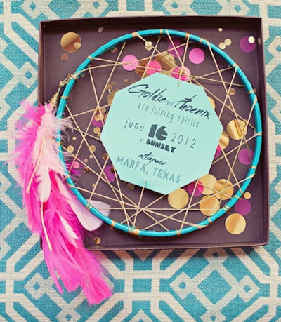 Add a touch of whimsy to events with an easy, breezy dream catcher invite from Southern Fried Paper. Pricing is available upon request.