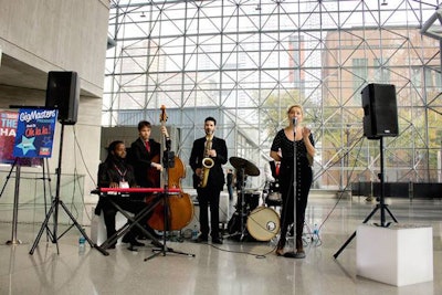 Musicians from GigMasters welcomed attendees at the entrance to BizBash Live: The Expo New York.