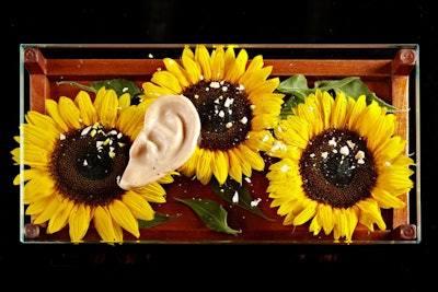 The Mandarin Oriental Hong Kong's art-inspired dishes also include one inspired by Vincent van Gogh—his sunflower still lifes and the infamous tale of when the Dutch painter cut off his own ear—that includes foie gras, chicken, and, of course, sunflowers.