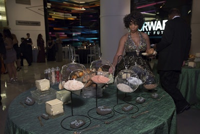 At the Museum of Science & Industry’s Black Creativity gala in Chicago in January 2013, Sodexo presented hanging terrariums of flavored salts—including red chili, pink Hawaiian, smoke, and rosemary—that were designated with labeled stones.