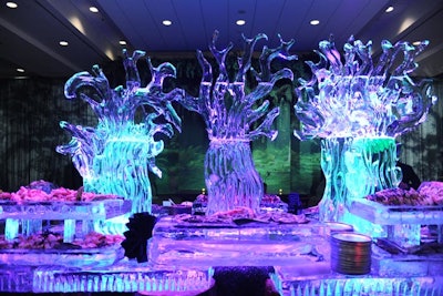 Each year the ball has an elaborate ice sculpture. This year it depicted trees in the haunted forest and presided over a raw bar.