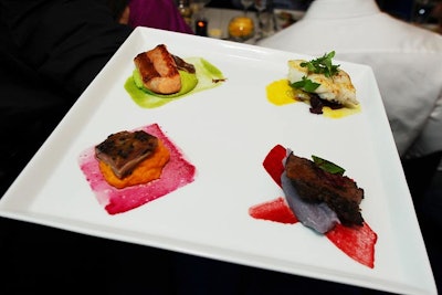 Chef Greg Grossman's menu for the Sanctuary Hotel's 2011 'Pop Art Pop Up' included beef, lamb, salmon, and bass plated atop different colored sauces—in imitation of Andy Warhol's monoprint style.