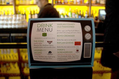 A vintage TV display advertised series-inspired cocktails at the ATX Television Festival in June.