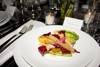 Guests dined on a three-course meal by Bite Food, which featured a colorful autumn salad with beets and radicchio, hangar steak and glazed black cod, spiced sweet potatoes, and apple dumplings for dessert.