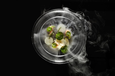As part of its involvement with Art Basel Hong Kong, the Mandarin Oriental Hong Kong's executive chef Uwe Opocensky created a series of dishes inspired by iconic works of art. That included the Lily Pond—Alaskan king crab, scallop, dashi, and frozen grapefruit—designed as an ode to French impressionist Claude Monet's 'Water Lilies.'