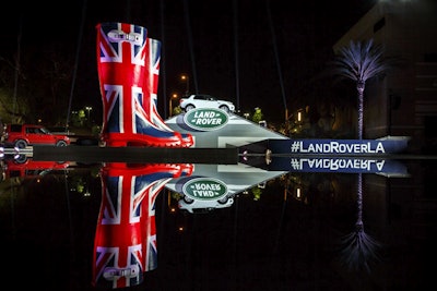 A giant pair of Union Jack rain boots on display at the Pacific Design Center was a reference to the carmaker's clothing collaboration with the British brand Barbour. In addition to going for rides on the course, guests were encouraged to capture their experience by posing for selfies with the giant boots and sharing via social media channels.