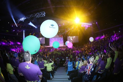 Helium-filled Zygote balls, which were printed with sponsors’ names, changed color when touched at a retail conference.