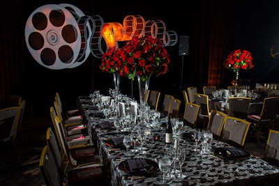Events by André Wells once again designed the dinner and after-party for the Knock Out Abuse gala. This year's event took on a Tinseltown theme with all silver and black decor and a cutout Hollywood sign at the entrance.