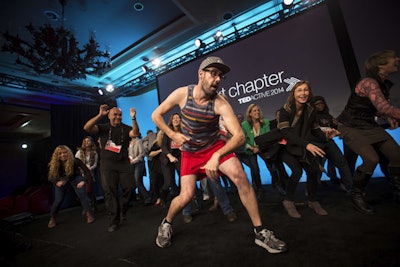Along with watching a live simulcast of presentations from the TED Conference, TEDActive attendees participated in a variety of activities such as a dance party that developed spontaneously.