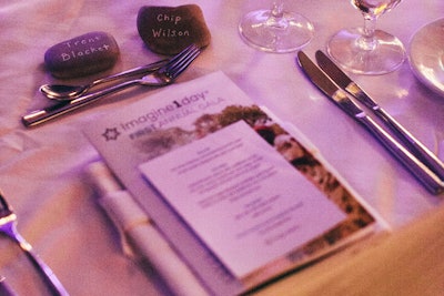The nonprofit Imagine1Day—which supports education in Ethiopia—hosted its first gala, honoring Tracy Anderson, at the SLS Hotel in Beverly Hills on November 19. To label each seat, organizers placed stones emblazoned with individual guest names on tabletops.