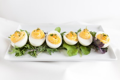 Deviled duck eggs with trout roe, by Fig Catering in Chicago