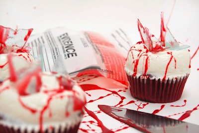 For the premiere of Dexter's eighth season in 2013, Magnolia Bakery came up with a killer cupcake—a red velvet confection that was spattered with caramel 'blood' and sugar 'glass' shards.