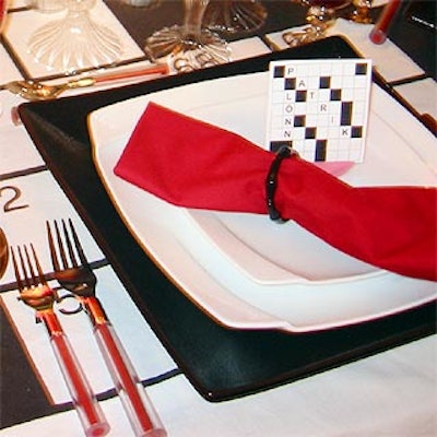 At The New York Times's table at the Design Industries Foundation Fighting AIDS' Dining by Design benefit in New York in 2004, interior design company Eric Cohler Design made a crossword puzzle using guests' names to serve as seating cards.