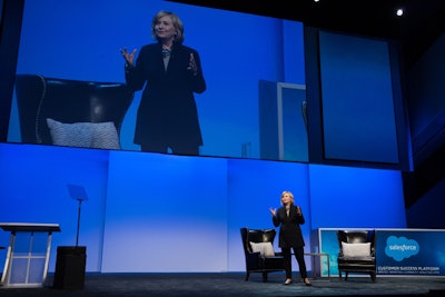 Dreamforce is known for bringing in many prominent keynote speakers. The 2014 list included Hillary Rodham Clinton (pictured), Al Gore, Anthony Robbins, and Eckhart Tolle.