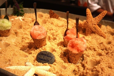 One of the more striking food presentations at L.A. Center Studios for the Lexus grand tasting during Los Angeles Food & Wine festival last year, was created by Post Ranch Inn. The Big Sur resort used sugar as sand in a metal bucket where it served shaved ice cones. Starfish and greenery decked the beach-like scene.