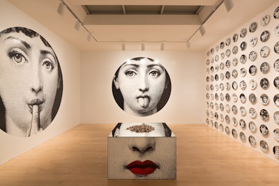 The taste room featured more than 90 Fornasetti plates showcasing a selection of the artist's 350 interpretations of a woman's face—easily the night's most Instagrammed set-up. Two oversize murals were applied to the former museum's walls while a table featured a pile of candy for emphasis.