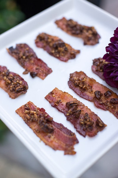 Sweet and savory bacon snacking strips with a maple-pecan topping, by Made by Meg in Redondo Beach, California