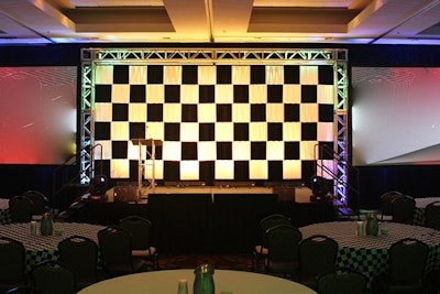 Moddim tiles as a checkerboard stage backdrop