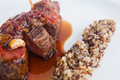 Occasions Caterers in Washington, D.C., is taking ingredients such as smoked garlic and preparing them in new ways to yield new flavor profiles and textures. An example is bison with toasted red and white quinoa, charred tomato, and smoked garlic compote.