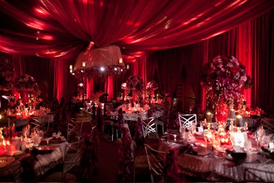 Red Poly Ceiling Treatment & Drape for a wedding at The W