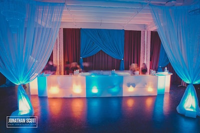 Square beaded columns & chandeliers