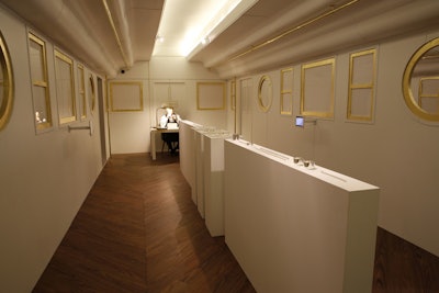 The pop-up silver train, which measured 32 by 12 feet and was trimmed in gold and robin's egg blue, opened to V.I.P.s on November 6. (The activation was open to the public November 7 and 8.) Visitors could peruse newly appointed design director Francesca Amfitheatrof's debut jewelry collection. Guests during the V.I.P. day received a personalized bracelet to take home while the general public could purchase pieces of their choice and have them engraved on site.
