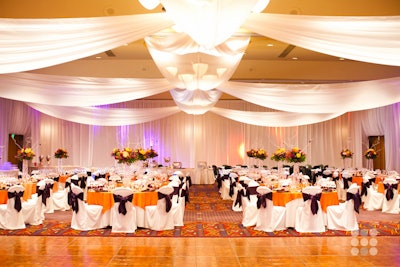 White Sheer Ceiling Treatment & White Poly Drape for a Wedding-