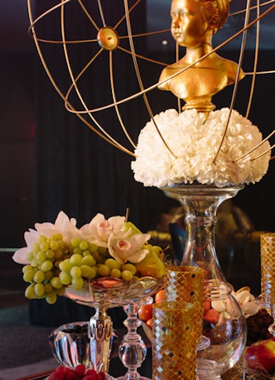 Floral and event design company Amaryllis hosted an industry New Year's Eve party in Washington where a golden bust surrounded by an orb was part of an effort to weave in some statement-making European flair.