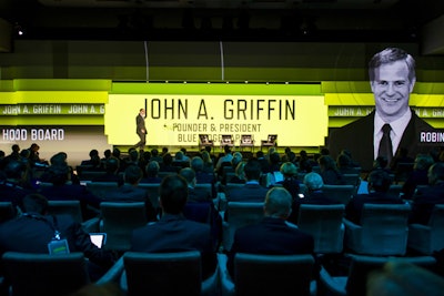 Bold graphics and large type kept attendees' focus on the center of the stage.