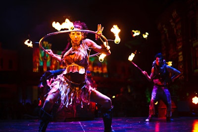 Fire dancers, coal walkers and flamethrowers performed throughout the evening inviting guests to participate in ancient rituals