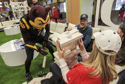 Mascots from each of the college football teams represented by the Pacific-12 Conference attended the event and played 'Giant Jenga' with guests.
