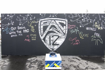 On a chalkboard wall, guests could write messages in support of their favorite teams. The wall also featured the Pacific-12 Conference's official hashtag, which attendees were encouraged to use in social media posts.