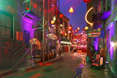 China Alley's mysterious winding path is the perfect event entrance. Hanging lanterns, custom neon and ethnic furnishings highlight the streets unique appeal