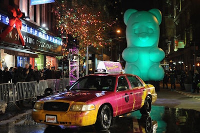 A 20-foot illuminated candy bear floated down Broadway to end the show.