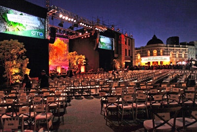 The outdoor award show accommodated guest seating for over 1,000 people and provided two oversized screens for ease in audience viewing