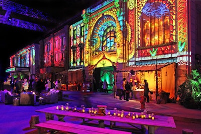 Digital Video mapping transformed the dining and lounge areas, creating a sizzling Voodoo marketplace