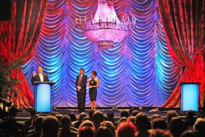 Matt Damon, the 2013 Environmental Media Awards honoree, shared the stage with a 900lb chandelier and deconstructed Austrian drape with custom sewn side panels