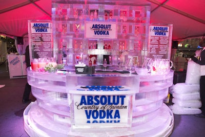 At the Absolut Vodka pop-up party, held in Toronto's Yonge-Dundas Square in November 2011, a circular branded ice bar, created by Iceculture, featured a cocktail menu engraved in the ice blocks.