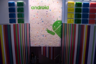 An 8-foot custom wall, made out of edible rock candy, welcomed guests (Android's OS 'Lolipop' Launch)