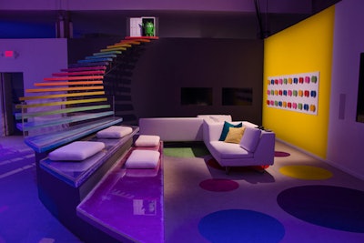 Candy themed lounge with custom plexi staircase (Android's OS 'Lolipop' Launch)