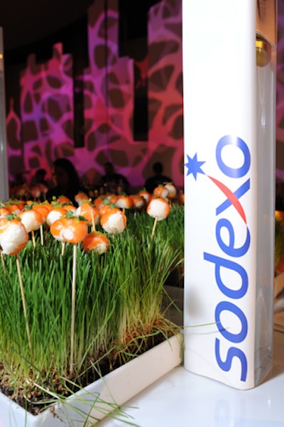 Food offerings in the Magnificent Mile area included a 'sushi garden.' An assortment of vegetarian and fish-filled sushi was displayed in white shadowboxes filled with wheatgrass.