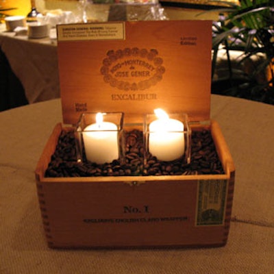 At the Lakewood Ranch Community Fund gala in Bradenton, Florida, in 2007, coffee beans filled cigar boxes on high-top tables to match the event's tropical theme and mood.