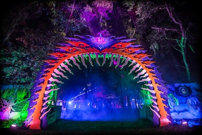 Spirit Lake's Entrance Portal, a collaboration between designer Carey Thompson and artist Nick Algee, was a popular photo op for festivalgoers throughout Suwannee Hulaween.