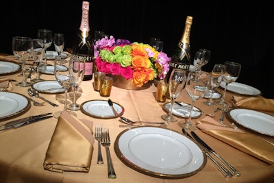Champagne-colored linens will top tables for the 1,300 guests at the ceremony dinner.